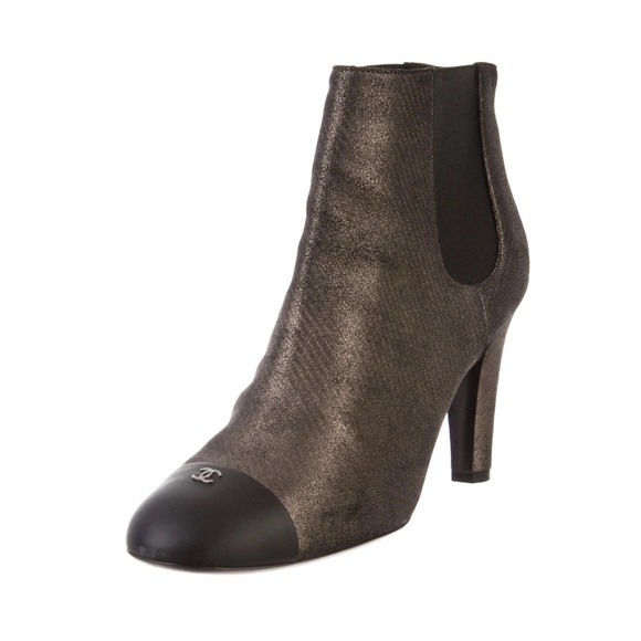 CHANEL Shoes - CHANEL Metallic Bronze CC Ankle Boots 38